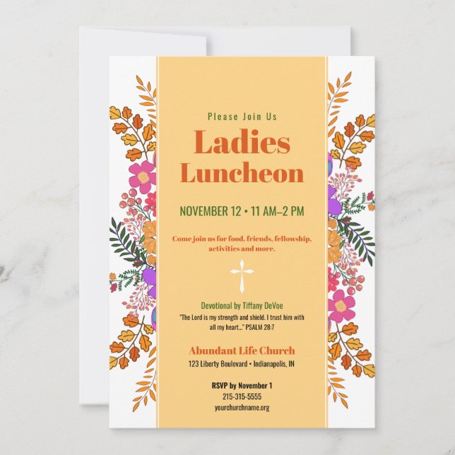 Invitation Dîner des dames de l'église sur le thème floral d' (Devant)