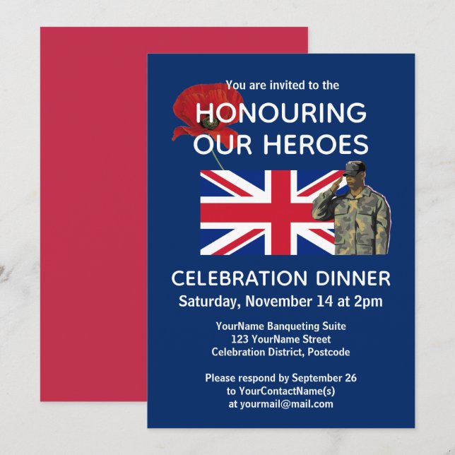 Invitation Dîner des vétérans avec drapeau britannique patrio (Devant / Derrière)