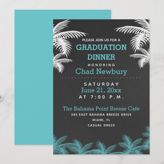 Invitation Dîner d'études Palm Tree Chalkboard Tropical (Devant / Derrière)