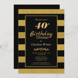 Invitation Dîner d'or noir rayé 40e anniversaire