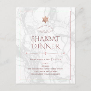 Invitation Dîner du Shabbat PixDezines Marbre + Or Rose