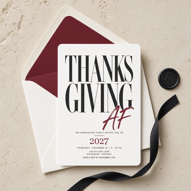 Invitation Dîner éditorial moderne de Thanksgiving AF (Créateur téléchargé)