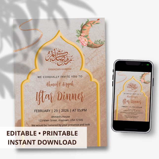 Invitation Dîner élégant Boho floral Iftar Ramadan (Créateur téléchargé)
