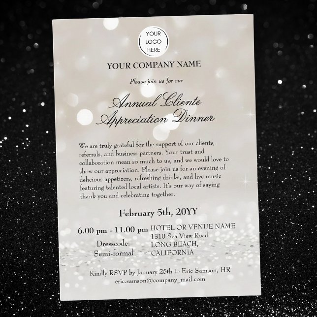Invitation Dîner élégant d'appréciation de la clientèle d'ent (Créateur téléchargé)