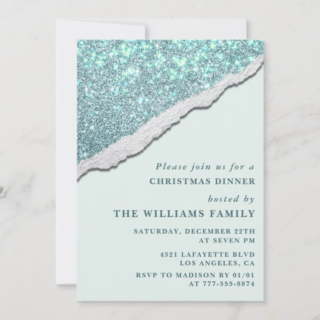Invitation Dîner élégant de fête de Noël Paillettes (Devant)
