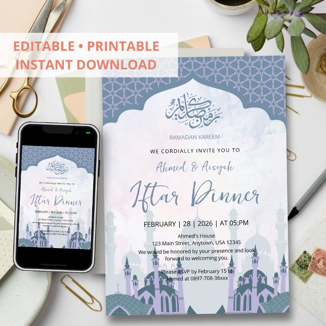 Invitation Dîner élégant de rupture du jeûne à la mosquée au  (Créateur téléchargé)
