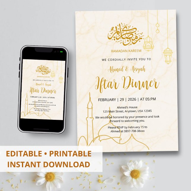 Invitation Dîner élégant de rupture du jeûne de Ramadan à la  (Créateur téléchargé)
