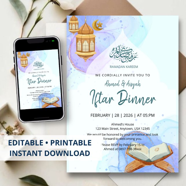 Invitation Dîner élégant de rupture du jeûne de Ramadan à l'a (Créateur téléchargé)