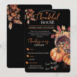 Invitation Dîner élégant de Thanksgiving Citrouille Feuilles
