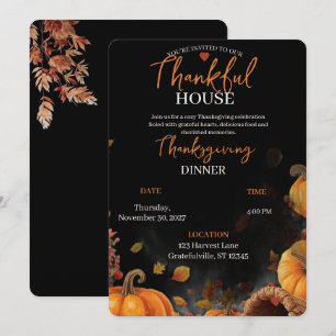 Invitation Dîner élégant de Thanksgiving Citrouille Feuilles