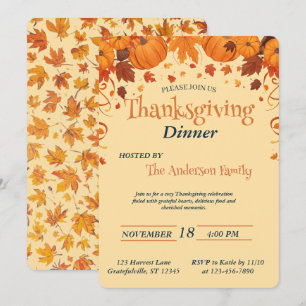 Invitation Dîner élégant de Thanksgiving Citrouille Feuilles
