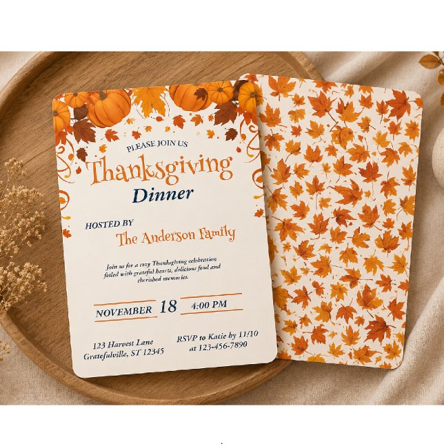 Invitation Dîner élégant de Thanksgiving Citrouille Feuilles  (Créateur téléchargé)