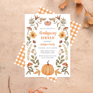 Invitation Dîner élégant de Thanksgiving Citrouille Feuilles