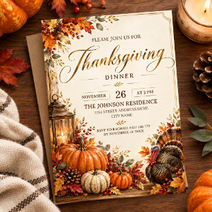 Invitation Dîner Élégant de Thanksgiving Citrouilles d'Automn