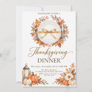 Invitation Dîner Élégant de Thanksgiving d'Automne à la Citro