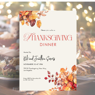 Invitation Dîner élégant de Thanksgiving Feuilles d'automne