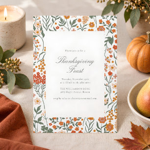 Invitation Dîner élégant de Thanksgiving, scénario de fleur s