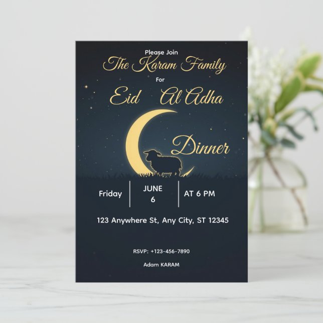 Invitation Dîner élégant du Eid al-Adha en or noir  (Debout devant)