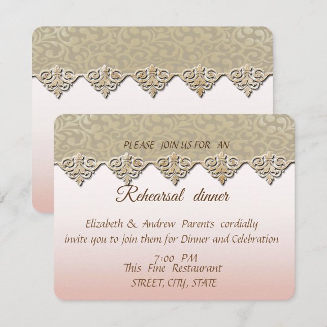 Invitation Dîner élégant et chic de répétition de mariage en  (Devant / Derrière)