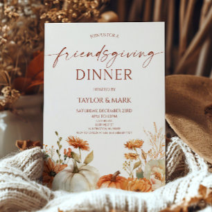 Invitation Dîner Élégant Rustique Floral de Citrouille Friend