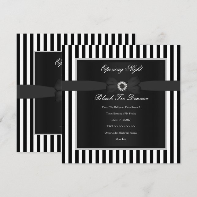 Invitation Dîner en noir cravate noire formel rayure noire et (Devant / Derrière)