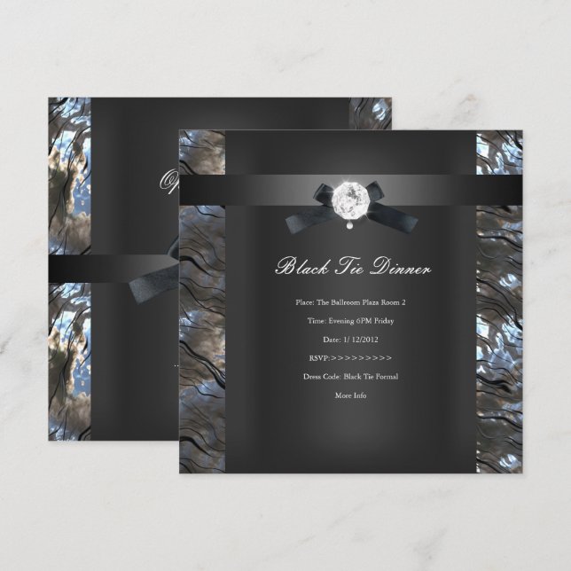 Invitation Dîner en noir et argent (Devant / Derrière)