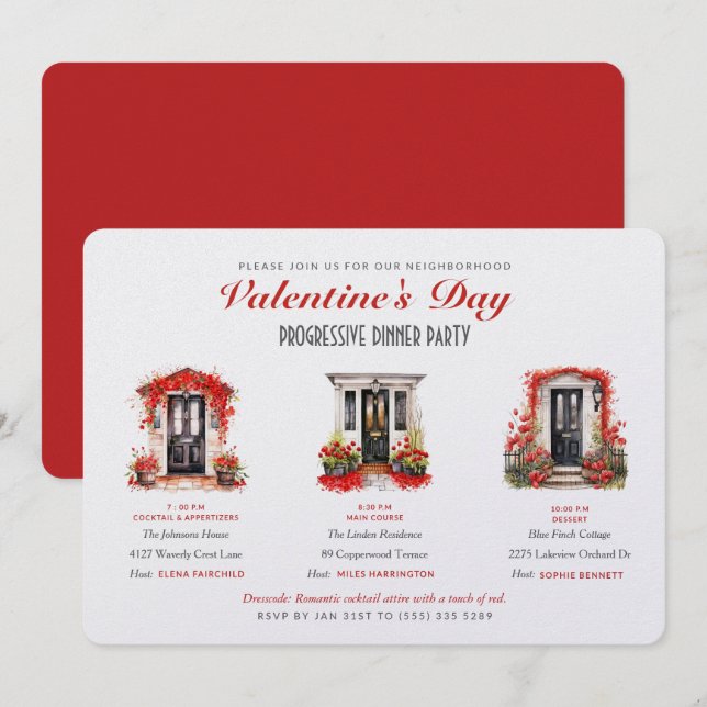 Invitation Dîner en plusieurs étapes de la Saint-Valentin (Devant / Derrière)