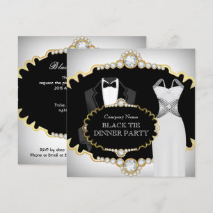Invitation Dîner en smoking corporatif en noir et or blanc