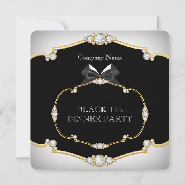 Invitation Dîner en smoking noir et blanc Or Blanc 2 (Devant)
