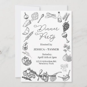 Invitation Dîner en société, Fête minimaliste, Dîner d'annive