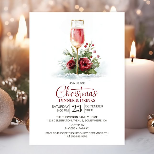 Invitation Dîner et boissons de Noël au champagne rose (Créateur téléchargé)