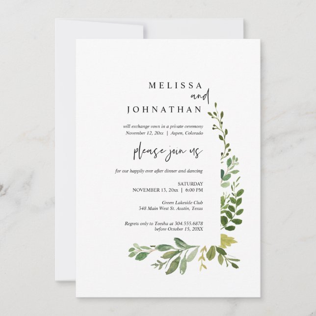 Invitation Dîner et danse Mariage vert (Devant)