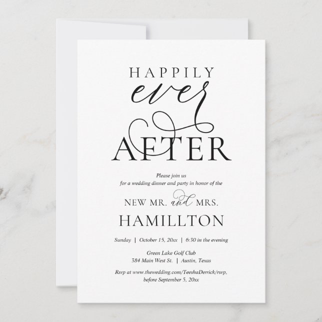 Invitation Dîner et fête d'après mariage Happily Ever After I (Devant)