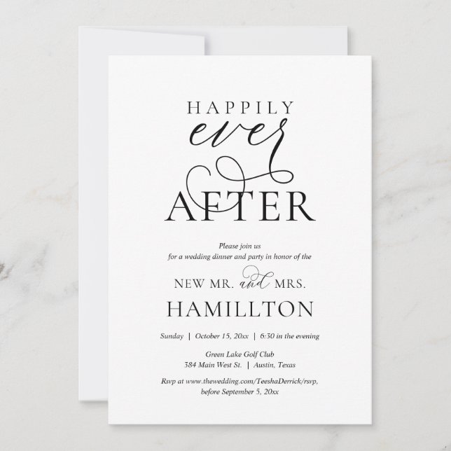 Invitation Dîner et fête de mariage après le mariage et pour  (Devant)