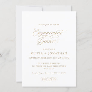 Invitation Dîner Fiançailles Gold Elegant Modern Calligraphy