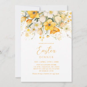 Invitation Dîner Floral de Pâques aux fleurs jaunes printaniè