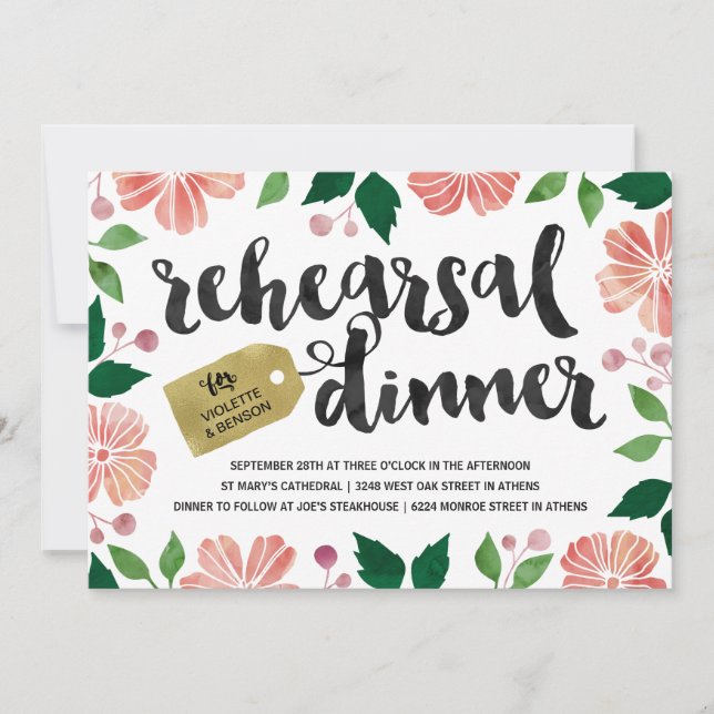 Invitation Dîner floral de répétition du jardin | d'aquarelle (Devant)