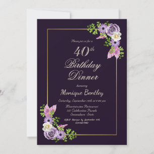 Invitation Dîner floral violet 40e anniversaire