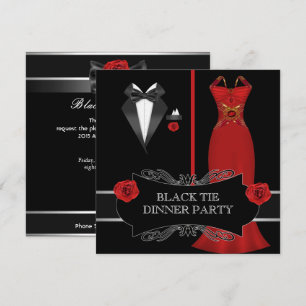 Invitation Dîner Formel en Blanc Cravate Noire Rouge 2B