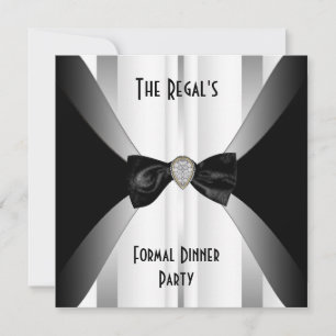 Invitation Dîner Formel Noir Blanc Arc Argent