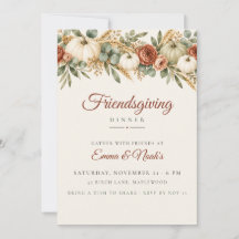 Dîner Friendsgiving à l'aquarelle de citrouilles