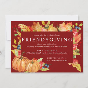 Invitation Dîner Friendsgiving aux feuilles d'automne et citr