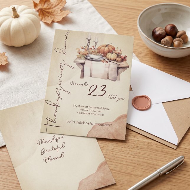 Invitation Dîner Friendsgiving Citrouille Aquarelle Vintage (Créateur téléchargé)