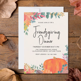 Invitation Dîner Friendsgiving Citrouille d'Automne