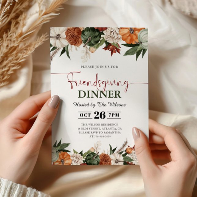 Invitation Dîner Friendsgiving d'automne rustique avec citrou (Créateur téléchargé)