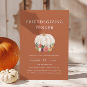 Invitation Dîner Friendsgiving de la citrouille orange brûlée