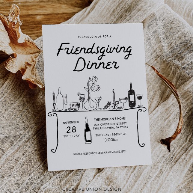 Invitation Dîner Friendsgiving dessiné à la main (Créateur téléchargé)