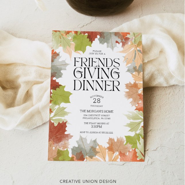 Invitation Dîner Friendsgiving Feuilles d'automne Dîner rusti (Créateur téléchargé)