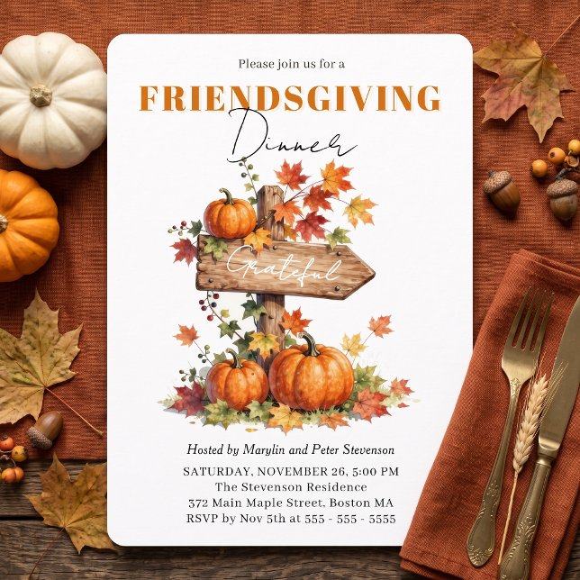Invitation Dîner Friendsgiving Panneau Rustique Aquarelle (Créateur téléchargé)