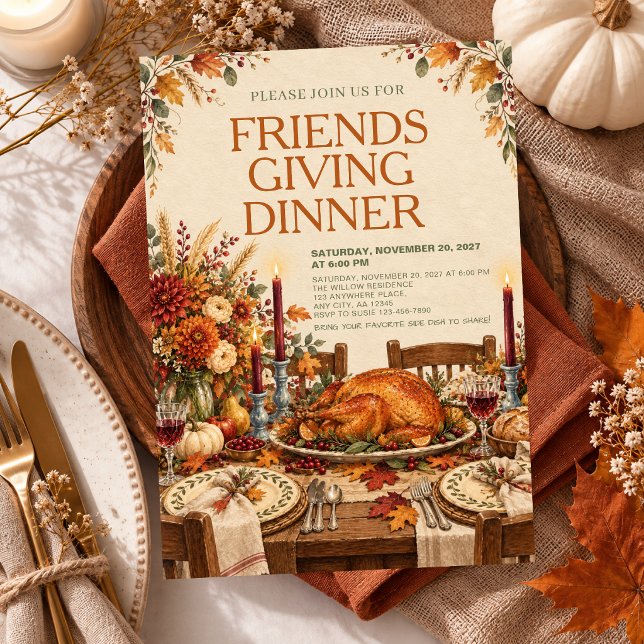 Invitation Dîner Friendsgiving Potluck de Thanksgiving (Créateur téléchargé)